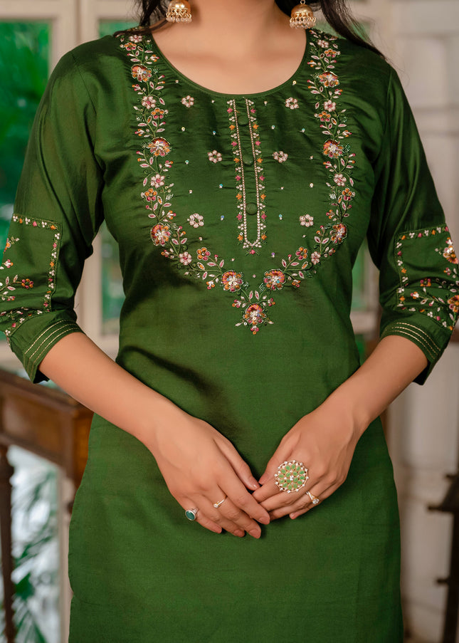 Green Embroidered Pant Style Suit