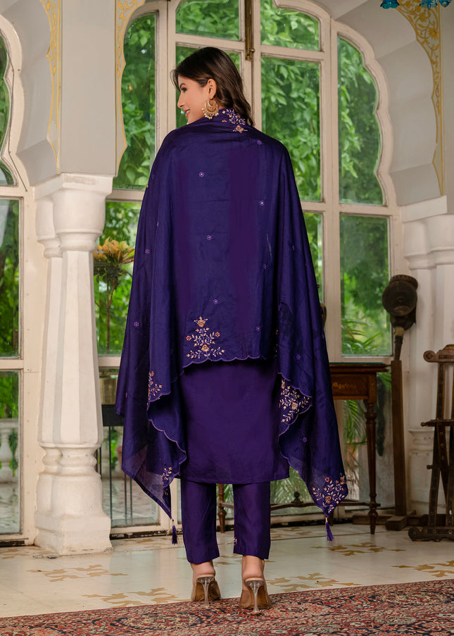 Purple Embroidered Pant Style Suit