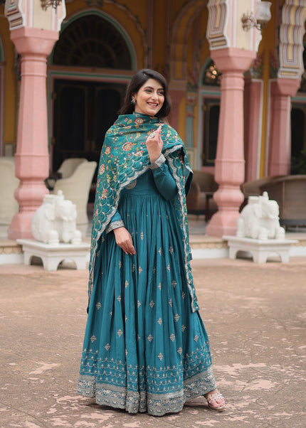 Teal Embroidered Anarkali Gown