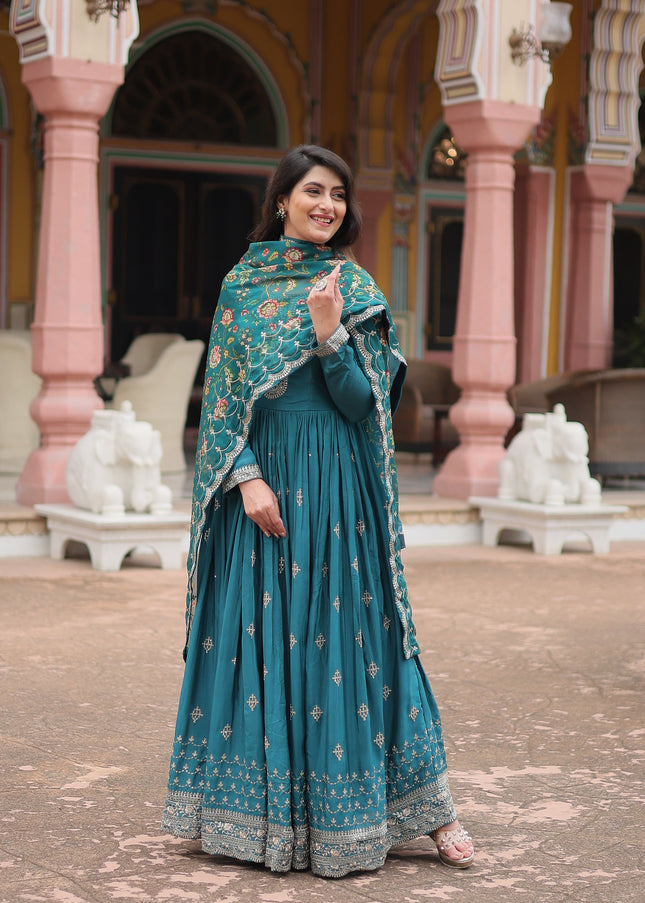 Teal Embroidered Anarkali Gown