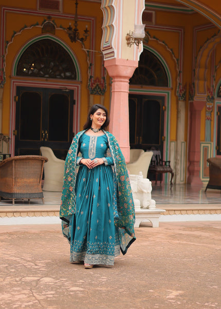 Teal Embroidered Anarkali Gown