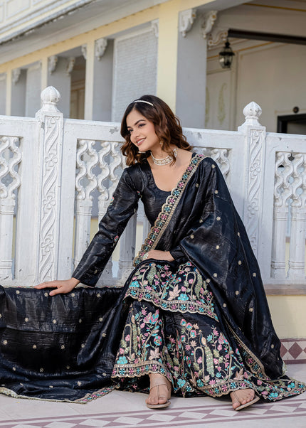 Black Embroidered Gharara Suit