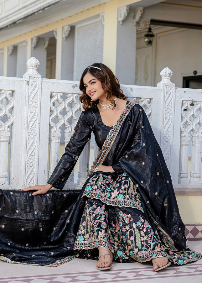Black Embroidered Gharara Suit