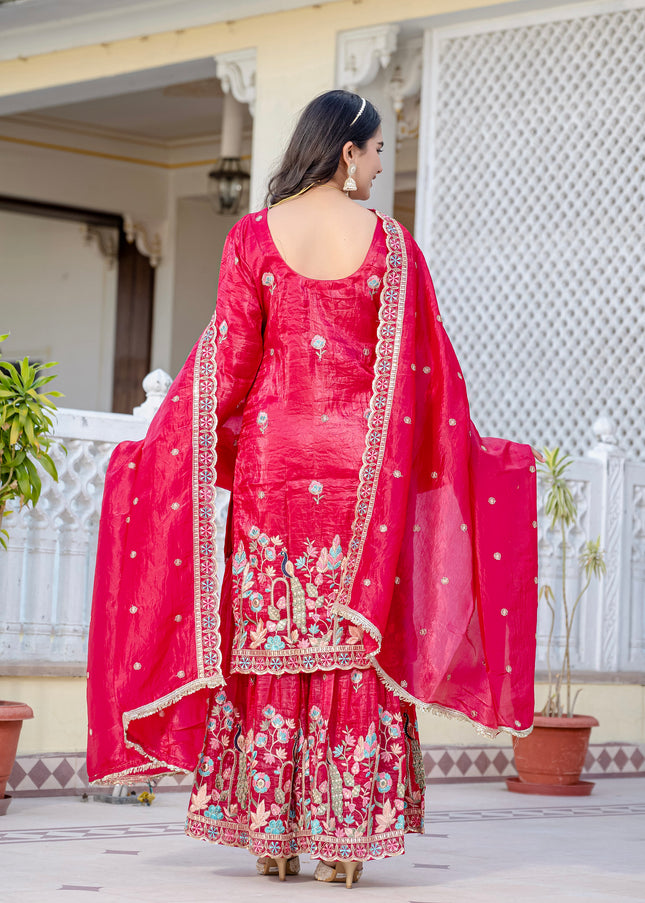 Red Embroidered Gharara Suit
