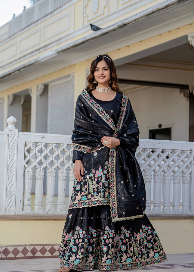 Black Embroidered Gharara Suit