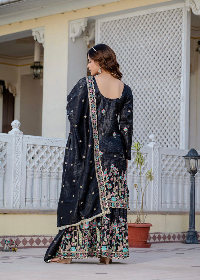 Black Embroidered Gharara Suit