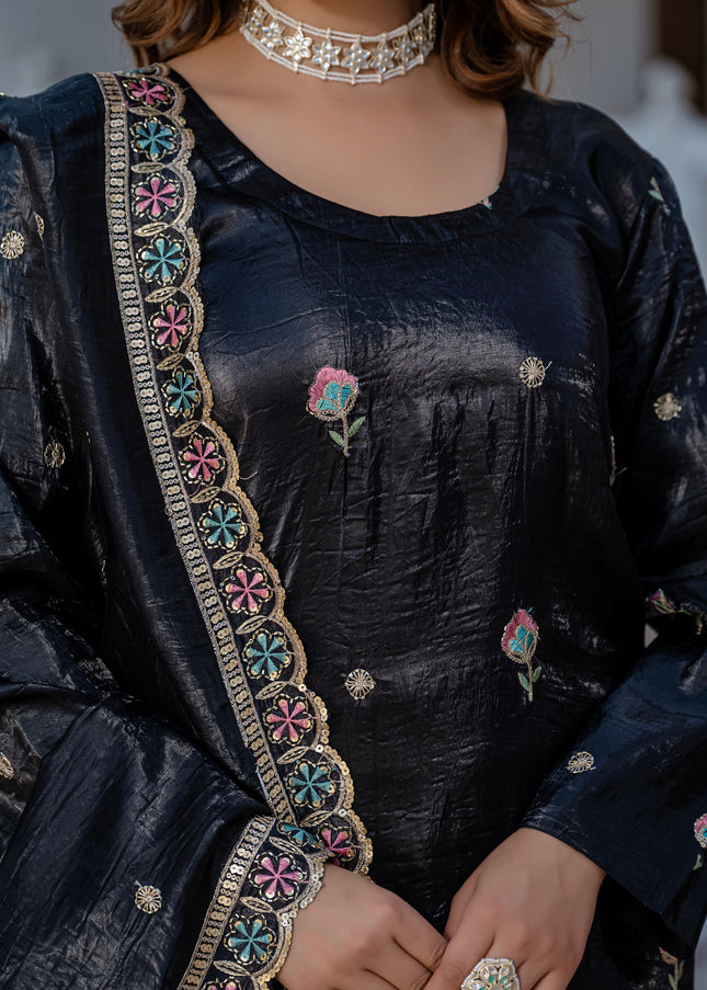 Black Embroidered Gharara Suit