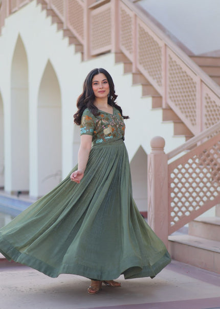 Sea Green Embroidered Jacket Style Anarkali Gown