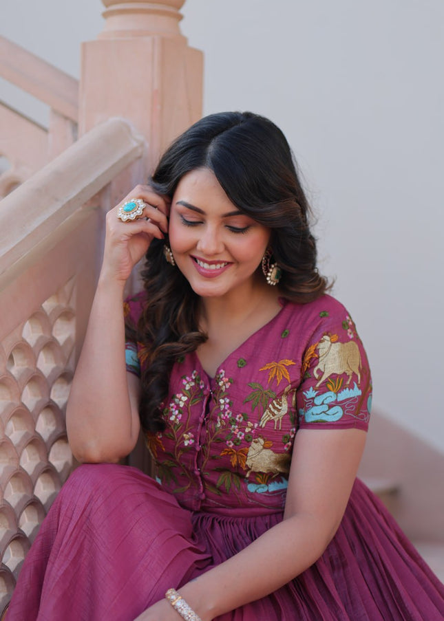 Pink Embroidered Jacket Style Anarkali Gown