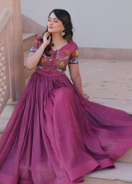 Pink Embroidered Jacket Style Anarkali Gown
