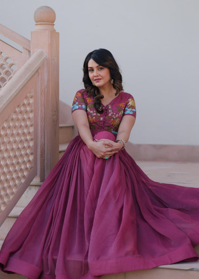 Pink Embroidered Jacket Style Anarkali Gown