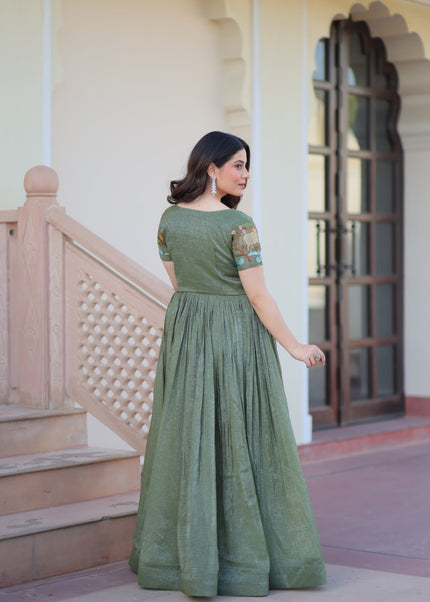 Sea Green Embroidered Jacket Style Anarkali Gown