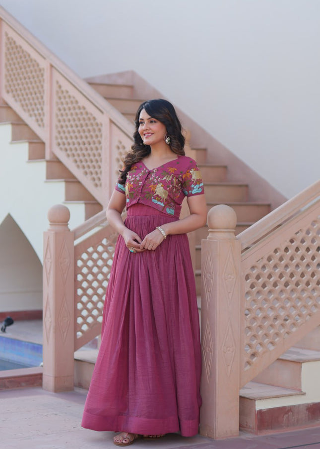 Pink Embroidered Jacket Style Anarkali Gown