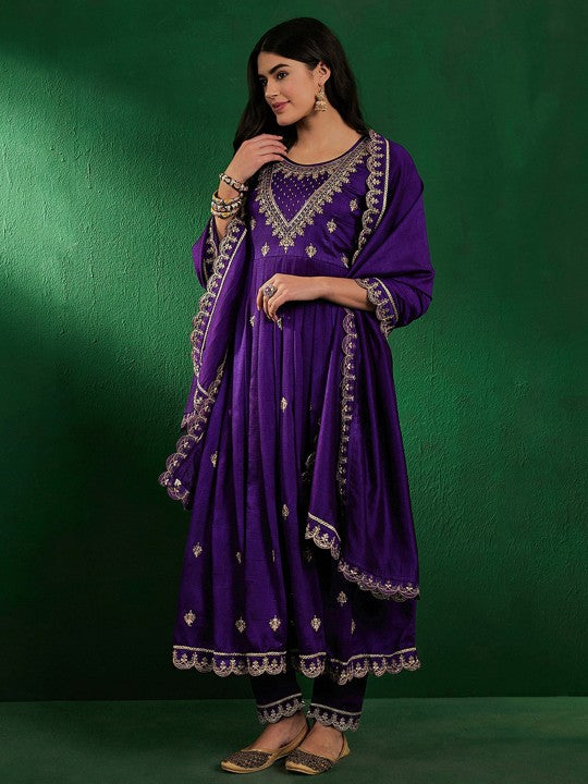 Purple Embroidered Pant Style Suit