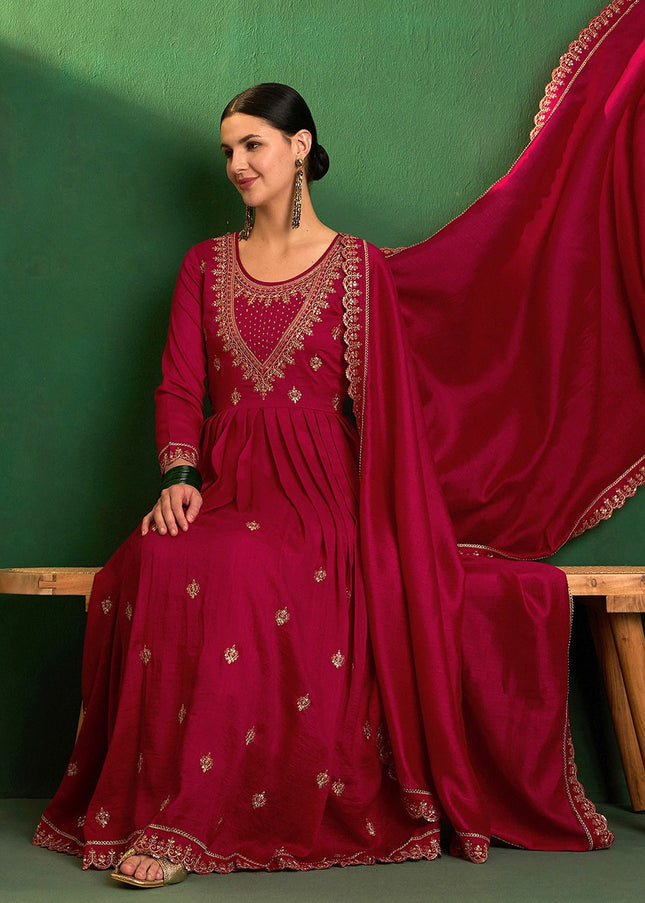 Maroon Embroidered Pant Style Suit