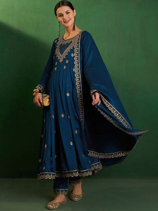 Blue Embroidered Pant Style Suit