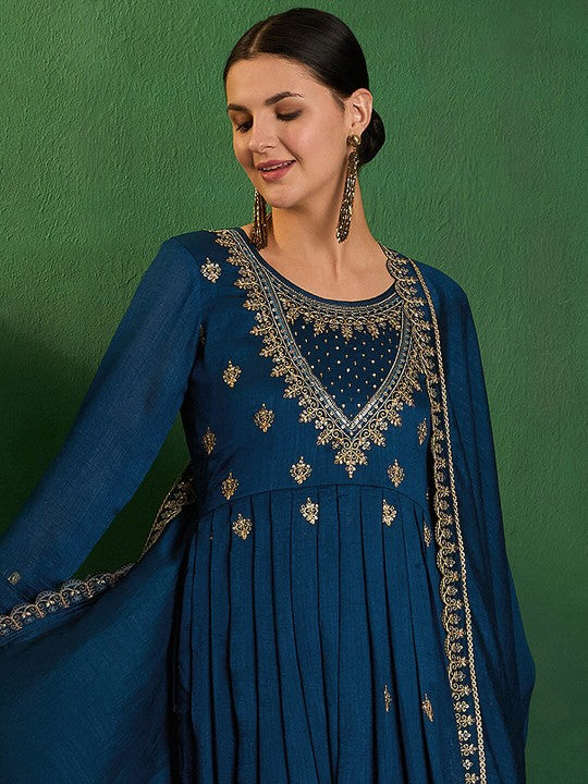 Blue Embroidered Pant Style Suit