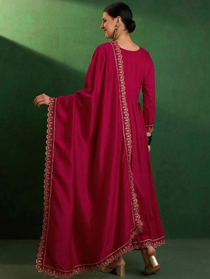 Maroon Embroidered Pant Style Suit