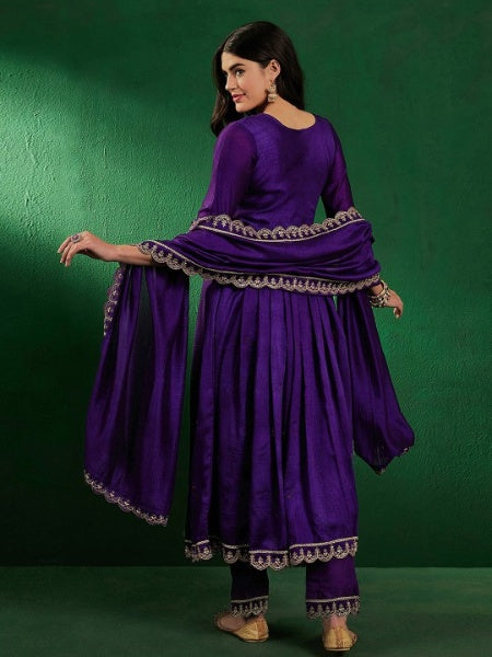 Purple Embroidered Pant Style Suit
