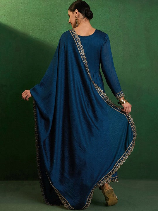 Blue Embroidered Pant Style Suit