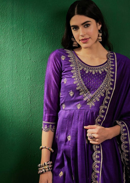 Purple Embroidered Pant Style Suit