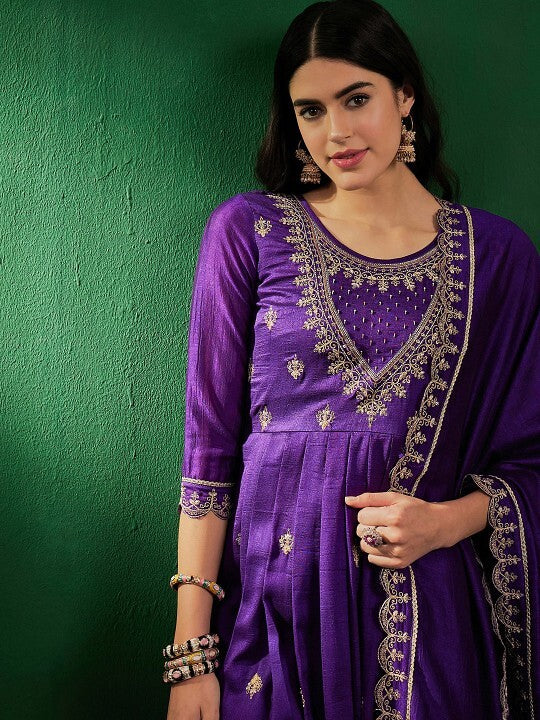 Purple Embroidered Pant Style Suit