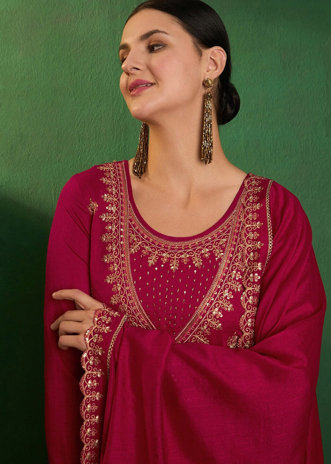 Maroon Embroidered Pant Style Suit