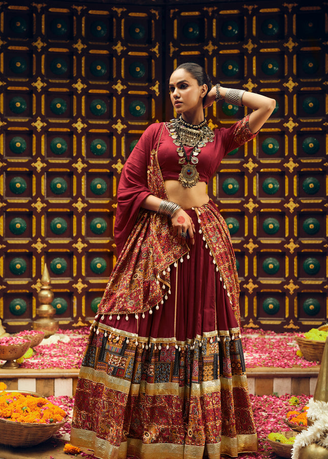 Maroon Embroidered Lehenga Choli
