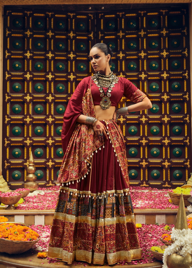 Maroon Embroidered Lehenga Choli