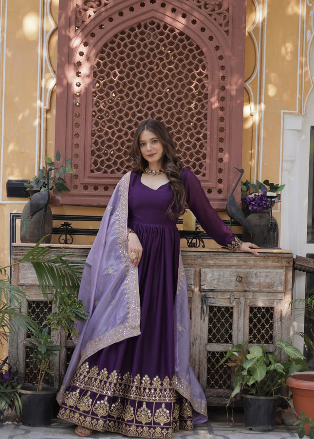 Purple and Lavender Embroidered Anarkali Gown