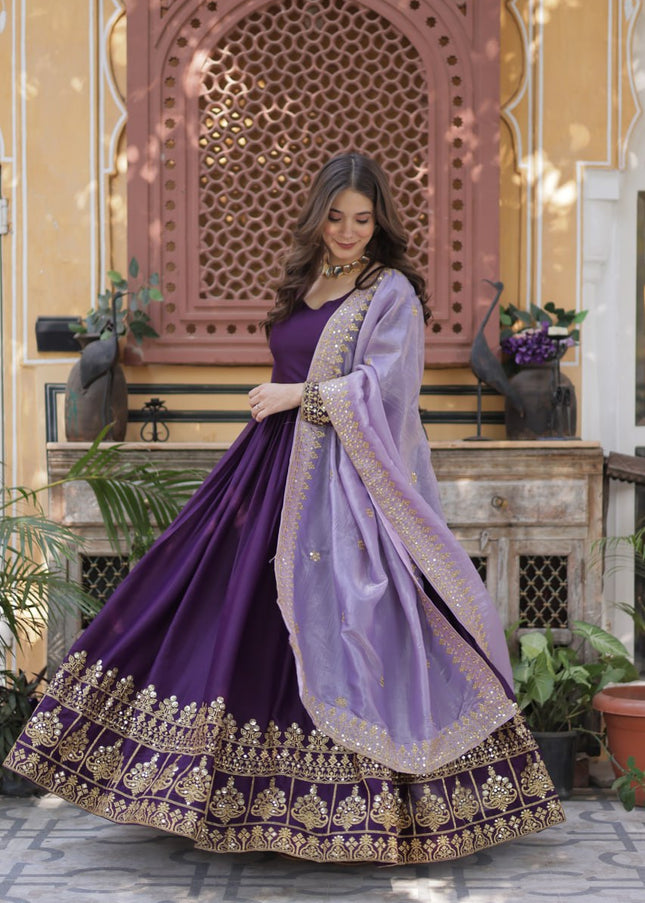 Purple and Lavender Embroidered Anarkali Gown