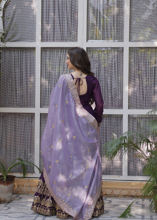 Purple and Lavender Embroidered Anarkali Gown