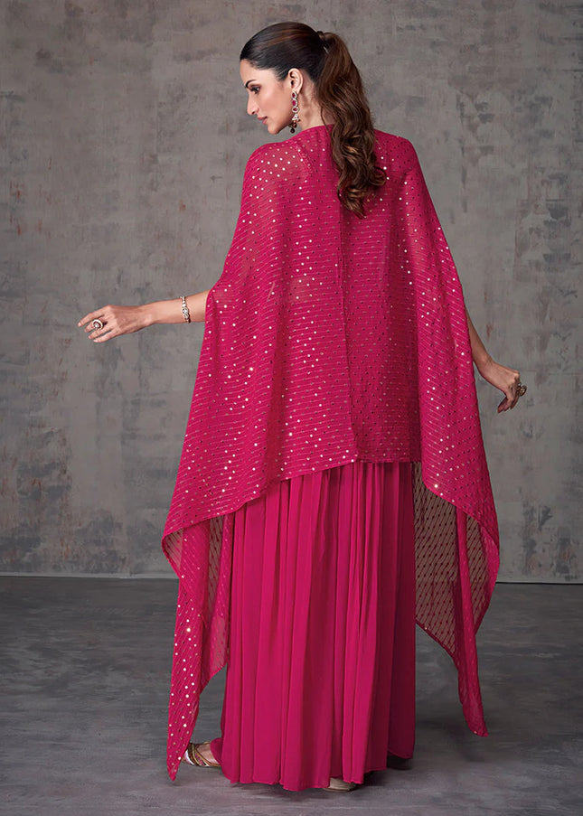 Pink Embroidered Cape Style Palazzo Suit