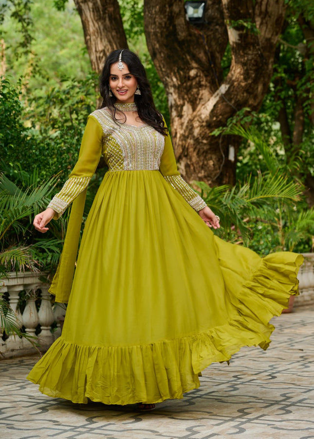 Green Embroidered Anarkali Gown