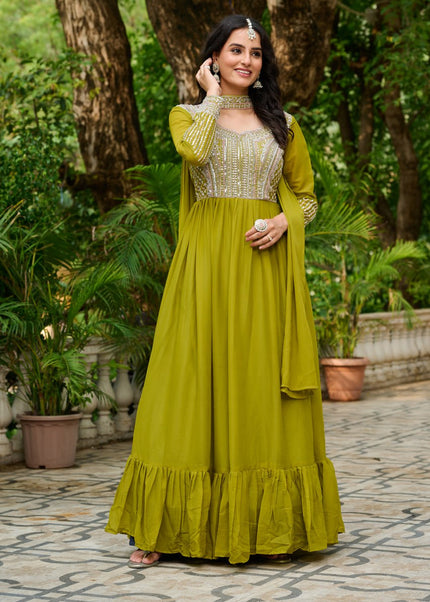 Green Embroidered Anarkali Gown