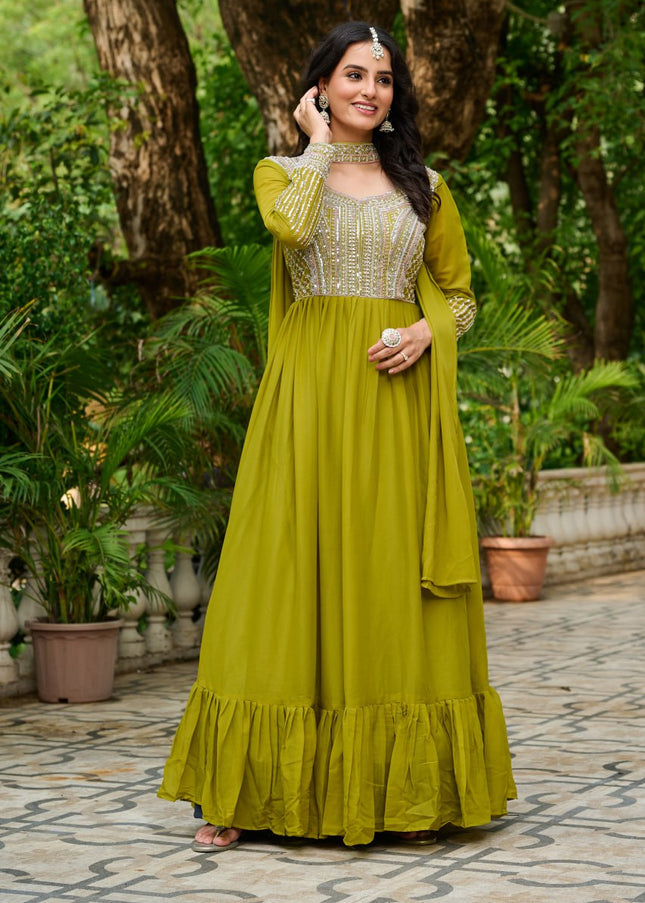 Green Embroidered Anarkali Gown