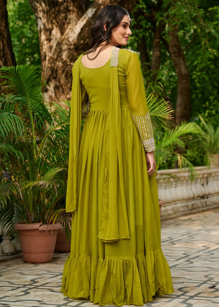 Green Embroidered Anarkali Gown