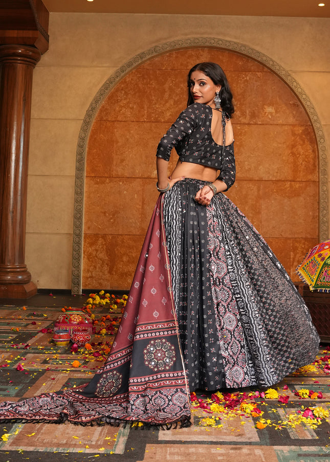 Black Multicolor Printed and Embroidered Lehenga Choli