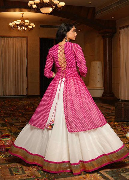 Pink and Offwhite Embroidered Lehenga Choli