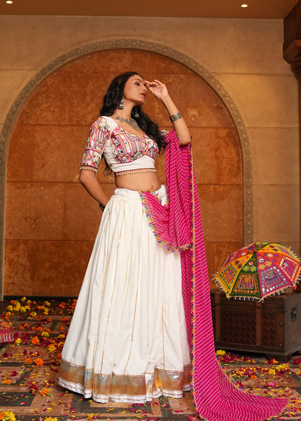 Offwhite and Pink Embroidered Lehenga Choli