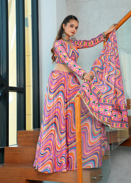 Pink Multicolor Embroidered Lehenga Choli