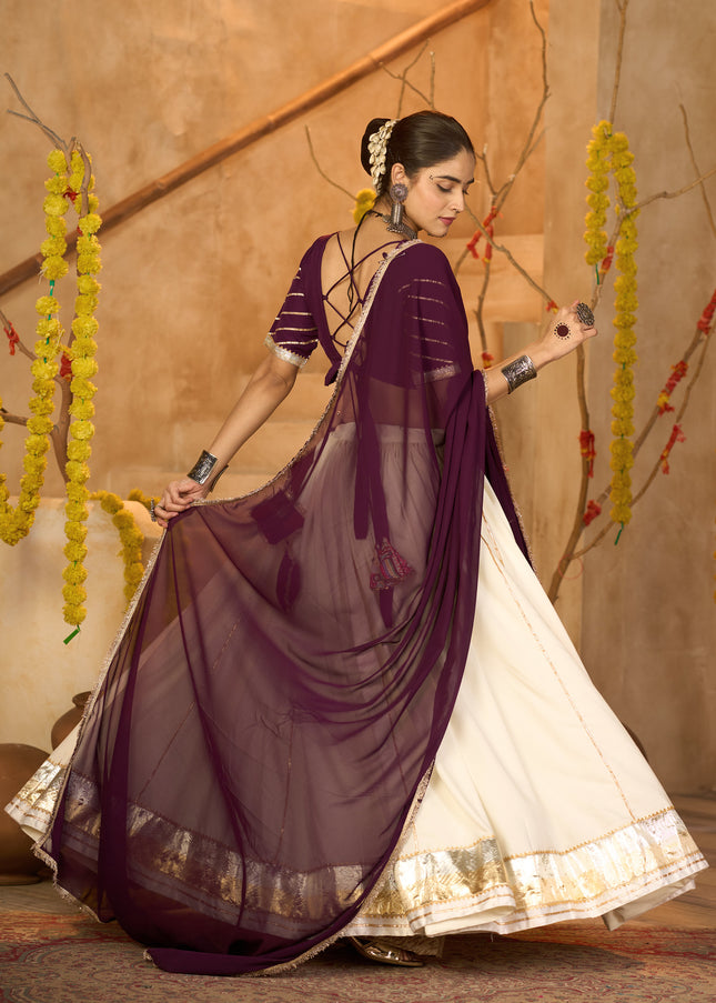 Purple and Offwhite Embroidered Lehenga Choli