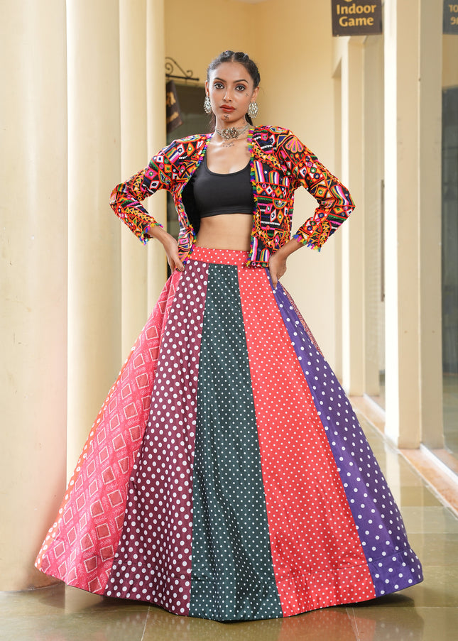 Black Multicolor Jacket Style Embroidered Lehenga Choli