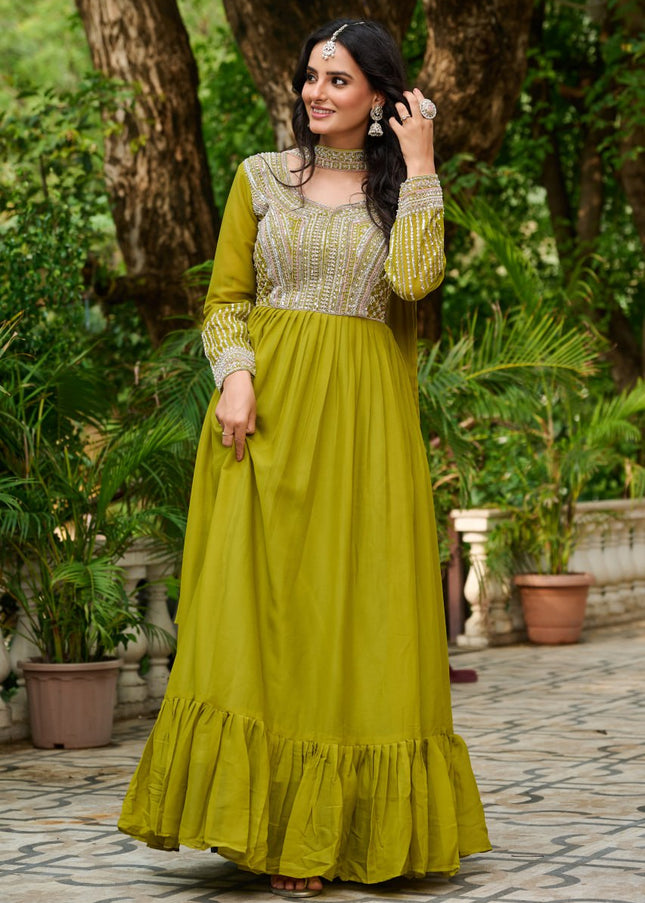 Green Embroidered Anarkali Gown