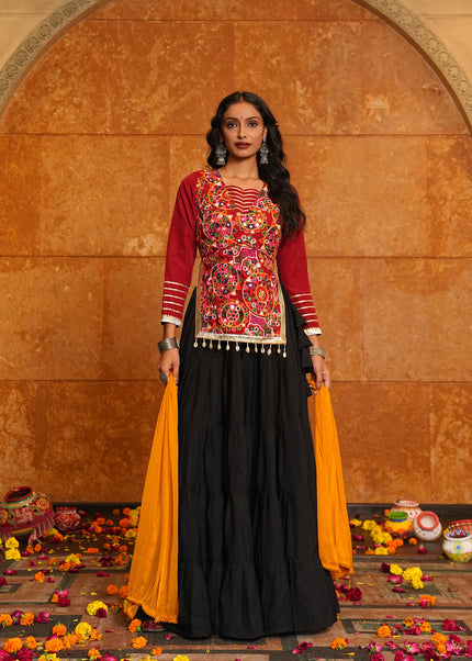 Maroon and Black Embroidered Lehenga Choli