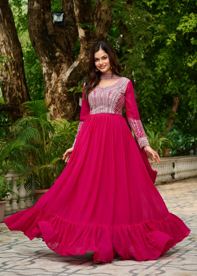 Pink Embroidered Anarkali Gown