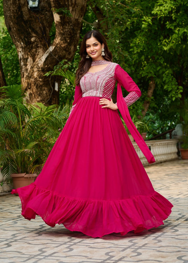 Pink Embroidered Anarkali Gown