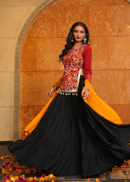 Maroon and Black Embroidered Lehenga Choli