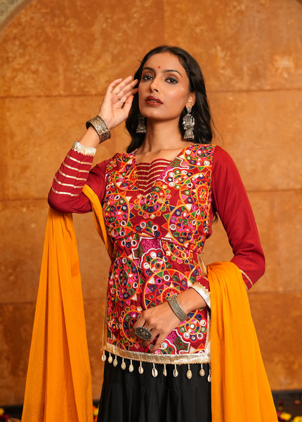 Maroon and Black Embroidered Lehenga Choli