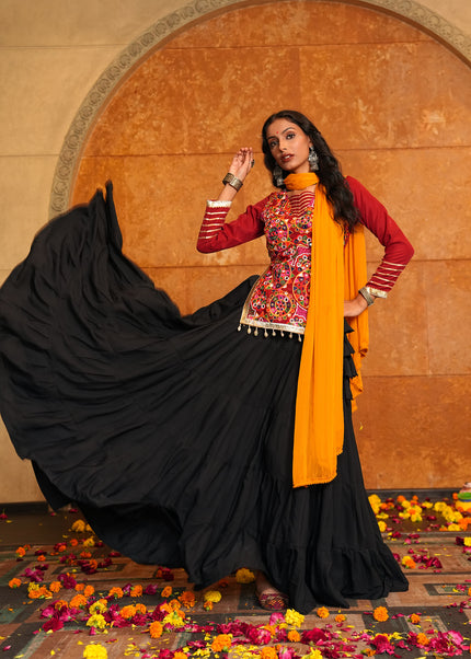 Maroon and Black Embroidered Lehenga Choli